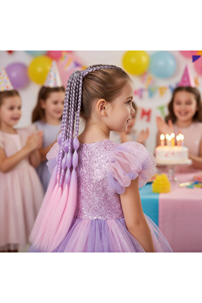 Mina Peruk Kızlar için Parti eğlence saç peruk Balon ve Düz Salaş Örgülü Simli Lastikli At Kuyruğu - ACM06