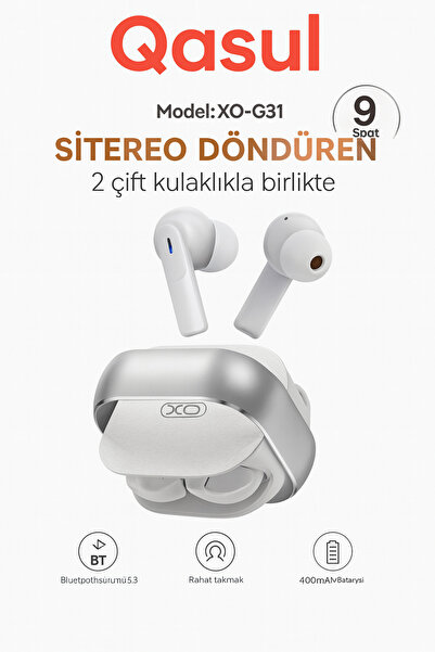 qasul G31 Kablosuz Bluetooth 5.3 Kulaklık – 9 Saat Kullanım, Döner Şarj Kutus...