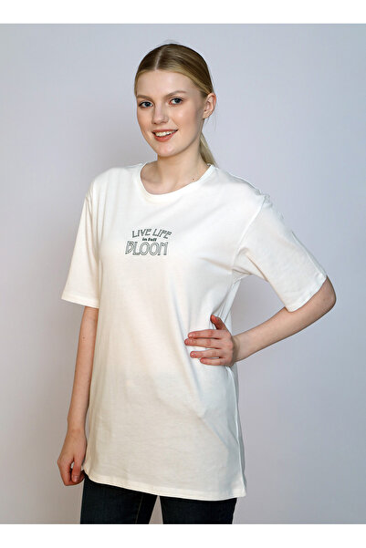 Lee Cooper Ecru Women's T-Shirt - O Neck Printed Lades Ecru Lcf 242011