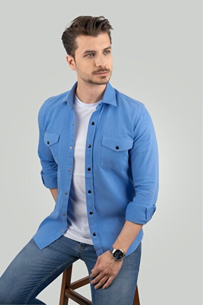 Etikmen Синій джинсовий чоловічий гольф з натурального деніму