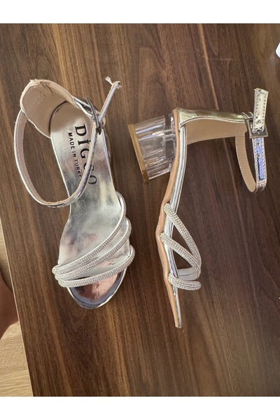 DİGGO Stone Detailed Silver Children's Evening Dress Shoes