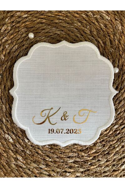 imzatasarım Kişiye İsme Özel Gold / Gümüş Baskılı Söz Ve Nişan İçin Kumaş Damat Kahve Peçetesi Mendili