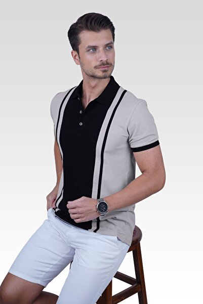 Etikmen Gray Black Double Color Men's Polo Neck T-Shirt