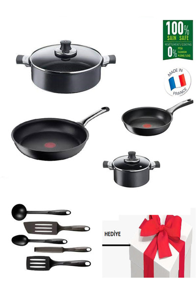 TEFAL Titanyum 6x Excellence 7 Parça Tava Ve Tencere Seti 5li Ispatula Set