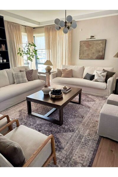 ESSENSE HOME & LİVİNG KYRA Vintage Modern Retro Özel Pamuk dokuma %100 POLYESTER Salon Oturma Odası Halısı