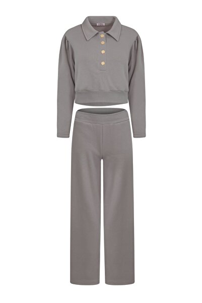 La Sarta Σετ αθλητικής φόρμας Bella με χρυσά κουμπιά σε σκούρο γκρι