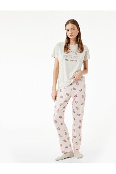 Koton Cotton Printed Long Sleeve Pajamas Set