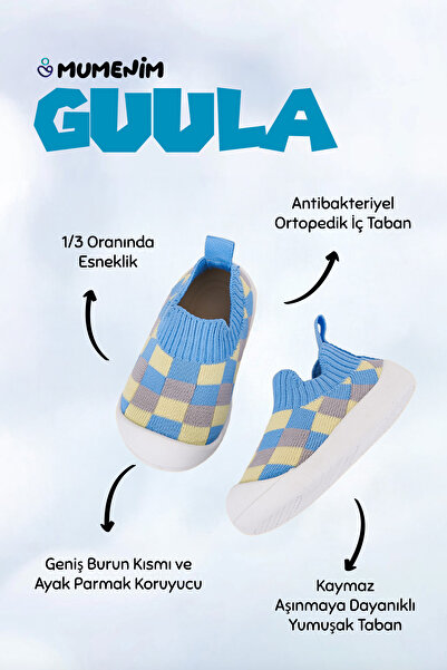 Mumenim Guula Fan Baby Kids Blue-Yellow Flexible, Comfortable Non-Slip Orthopedic Sole First Step Sports Shoes