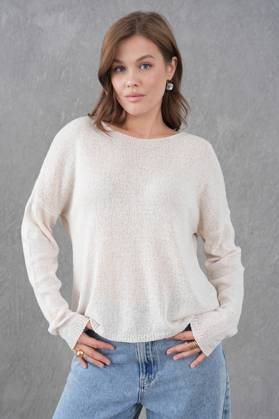 bayansepeti Ecru Round Neck Knitwear Oversize Sweater 6933