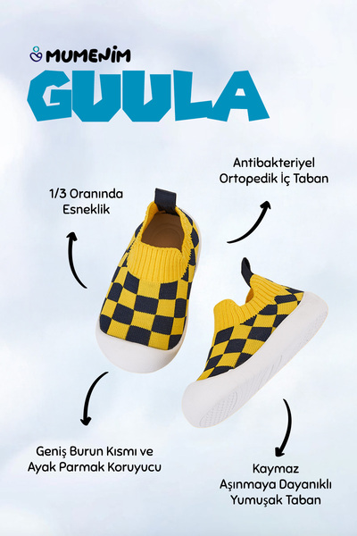 Mumenim Guula Fan Baby Kids Yellow Navy Blue Flexible Non-Slip Orthopedic Sole First Step Sports Shoes
