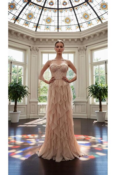 DWT Dantel Taş İşlemeli Katkat Tül Abiye Elbise