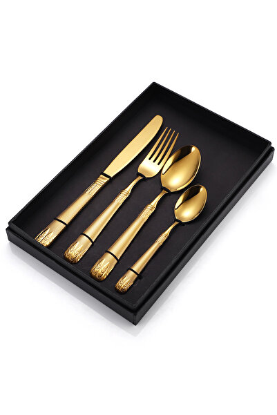 Trendy's Set of 4 stainless steel cutlery, for travel and office, TRENDY'S, gold