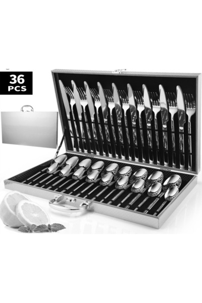 Trendy's Set tacamuri din inox 36 piese, TRENDY’S, luxury edition, crom