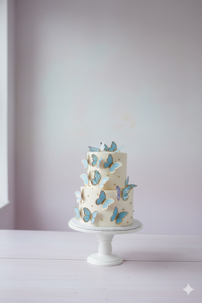 Deniz Party Store Gold Varaklı 3 D Mavi 21 Li Kelebek Sticker Balon Pasta Süsü