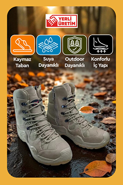 LIGHTINGHM Military Camping Tactical ΜΠΕΖ ΚΡΕΜ με φερμουάρ Εξωτερικές χειμερινές μπότες από συνθετικό δέρμα Tactical