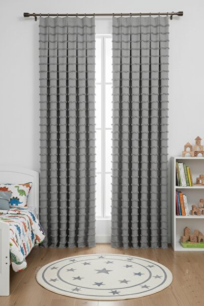 Madame Dower Wave Collection Gray 2-Piece Background Curtain Most Frequently Pleated 1X3 – Special Textured, Ready-Made Background Curtain