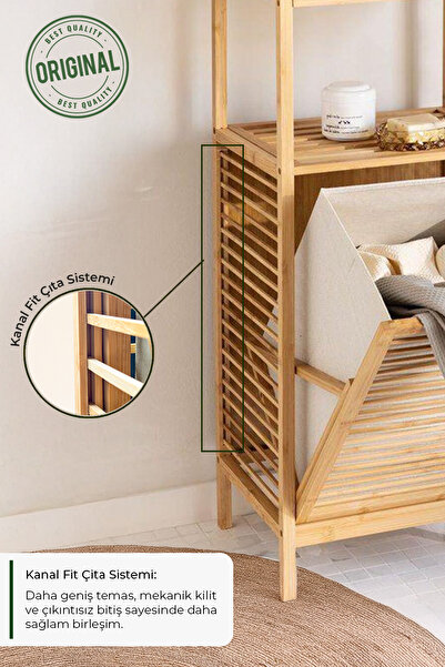 Digithome Bambu Kirli Sepetli 2 Raflı Çamaşır Sepeti DB-0001H