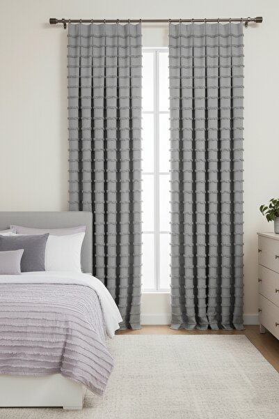 Madame Dower Wave Collection Gray 2-Piece Background Curtain Most Frequently Pleated 1X3 – Special Textured, Ready-Made Background Curtain