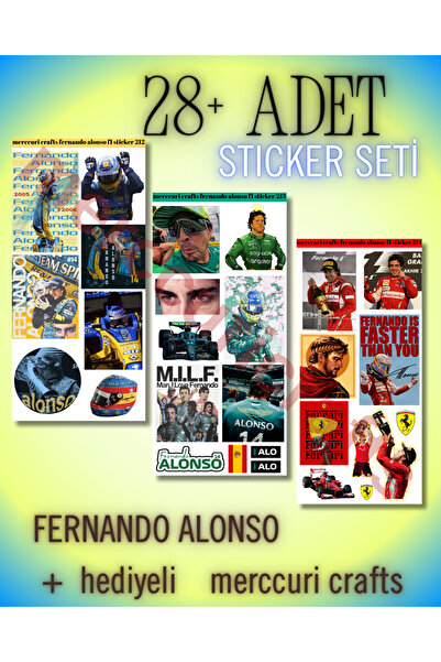 merccuri crafts Fernando Alonso Sticker Seti (28+ adet Yüksek Kaliteli) - Def...