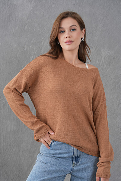 bayansepeti Brown Wide Collar Knitwear Oversize Sweater 6933