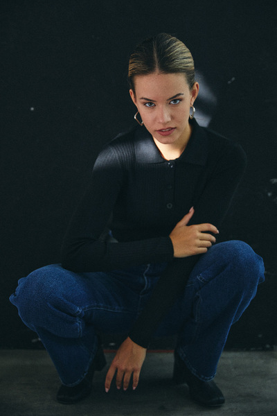 Fulla Moda Ribbed Polo Neck Half Button Knit Sweater