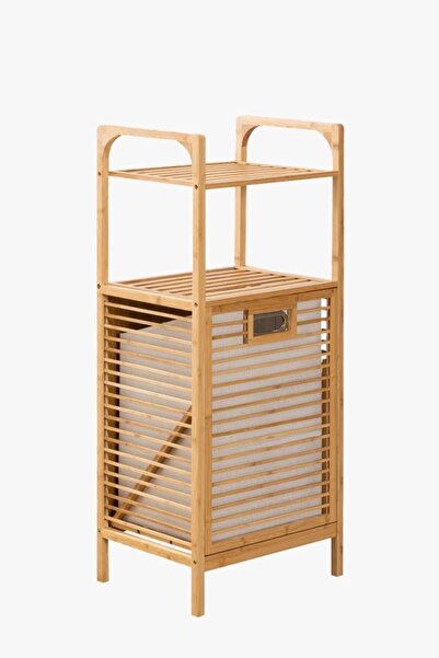 Digithome Bambu Kirli Sepetli 2 Raflı Çok Amaçlı Banyo Düzenleyici Çamaşır Sepeti Organizer Db-0001