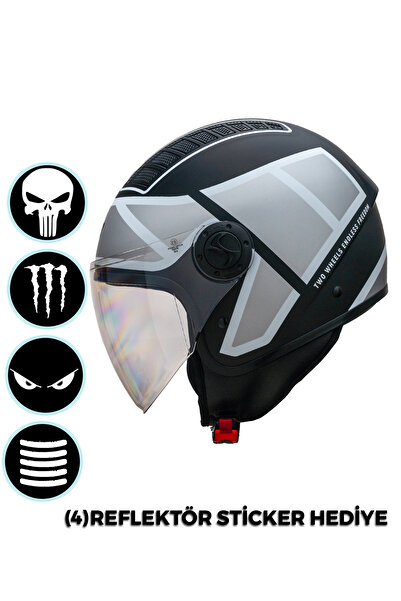 NCR Air Çenesiz Kask Siyah Beyaz (ECE BELGELİ)