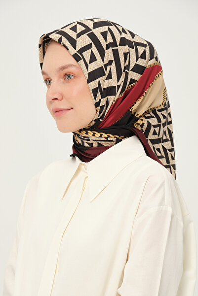 Madame Polo Eșarfă Twil cu model anti-alunecare 90x90 Cm Roșu Claret