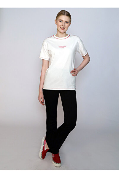 Lee Cooper O Neck Printed Ecru Women's T-Shirt 242 Lcf 242012 Karbe Ecru