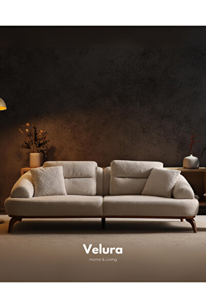 Velura Home Vino Üçlü Kanepe - Krem