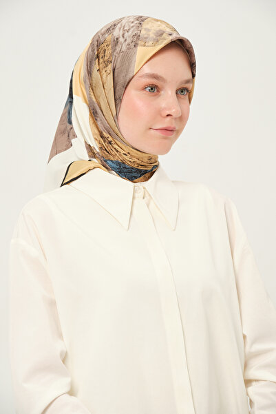 Madame Polo Φουλάρι με σχέδιο από ραγιόν, αντιολισθητικό 90x90 εκ. Χρυσό καφέ