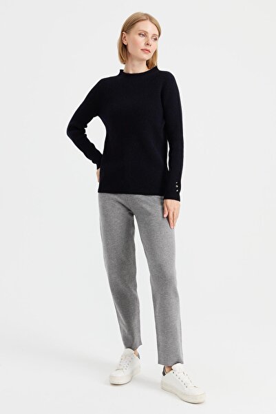 Desen Triko Kadın Pantolon Füme