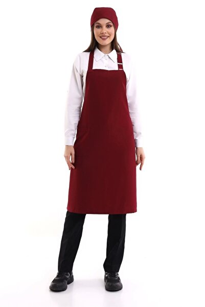 Bilenn Tekstil 19 مريلة بحزام أحمر كلاريت مع جيوب