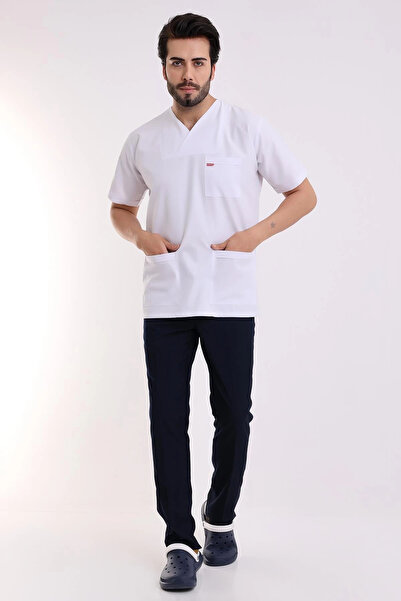 Bilenn Tekstil Costum pentru bărbați cu guler plic - alb bleumarin