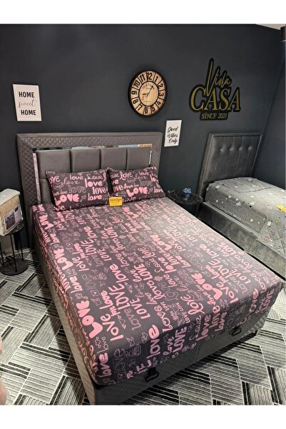 Çt Çeyizci Tekstil Double Fitted Sheet Set + 2 Pillowcases 160X200Cm Love Pattern