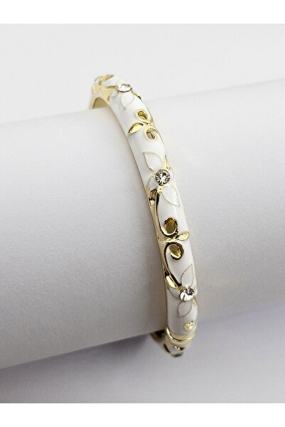 Siya Silver Altın Kaplama Zirkon Taşlı Mineli Kelepçe Bileklik - 5,7 cm/18 cm