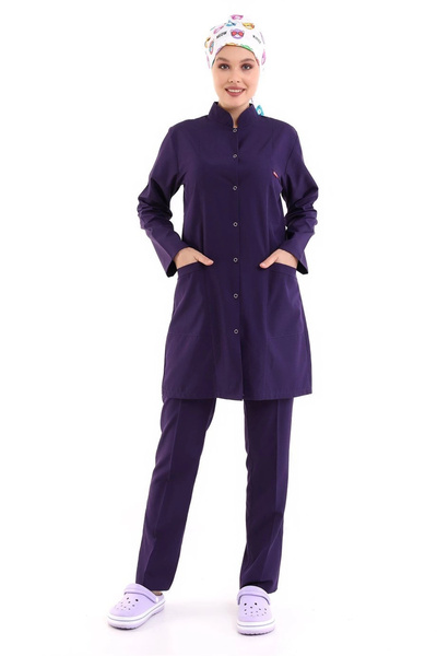 Bilenn Tekstil طقم جيرسي حجاب بنفسجي ربيعي موديل 5519 - أزرار كاملة