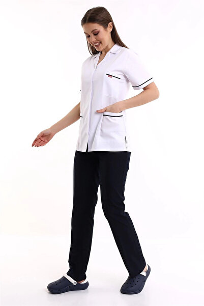 Bilenn Tekstil Women's Jacket Collar Zippered Single Top - 171 White