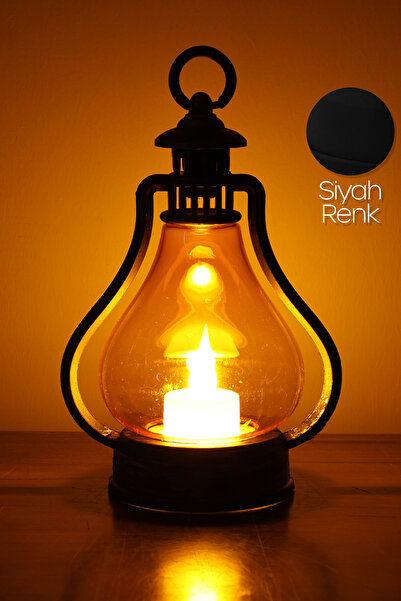 Telvesse Led Mum Vintage Retro Gaz Lambası Tipi Pilli Dumansız Alevli Dekoratif Yapay Mum Işıldak El Lambası