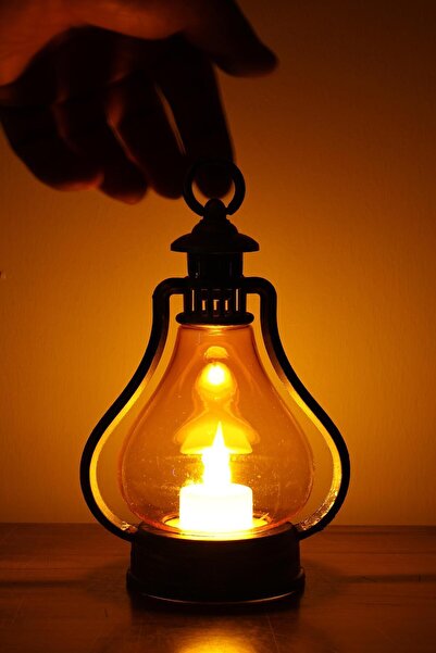 Telvesse Led Mum Vintage Retro Gaz Lambası Tipi Pilli Dumansız Alevli Dekoratif Yapay Mum Işıldak Lamba Bakır