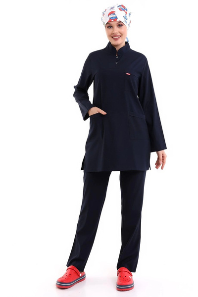 Bilenn Tekstil طقم جيرسي حجاب ليكرا ناعم مزود بكبستين - 6402 أزرق داكن ناعم