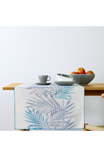 Schafer Home Leaf Poly Linen Runner 45x150 Cm-Mavi