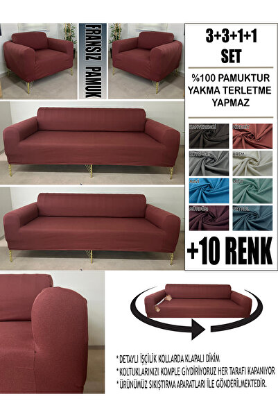 Home %100 PAMUK FRANSIZ KUMAŞ 3+3+1+1 KOMPLE GİYDİRME KANEPE&ÇEKYAT, BOHEM, P...