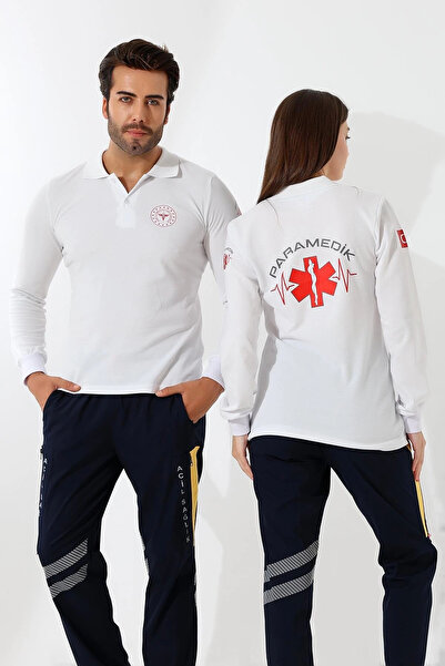 Bilenn Tekstil Unisex T-Shirt Long Sleeve with Paramedic Collar - White