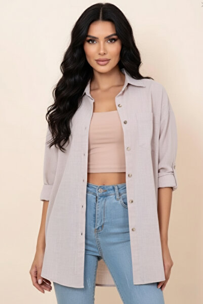 LA TINY Oversize Flamlı Keten GÖMLEK