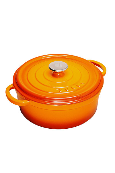 Sürel Aroma Kapak Turuncu Yuvarlak Sığ Döküm Tencere 28 Cm