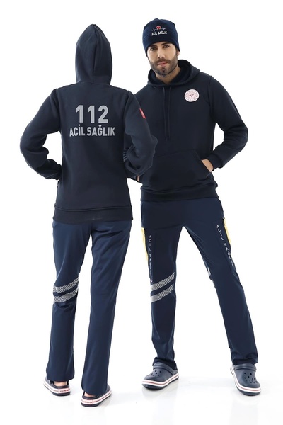 Bilenn Tekstil 112 Acil Sağlık Unisex Kapüşonlu Sweatshirt - Lacivert