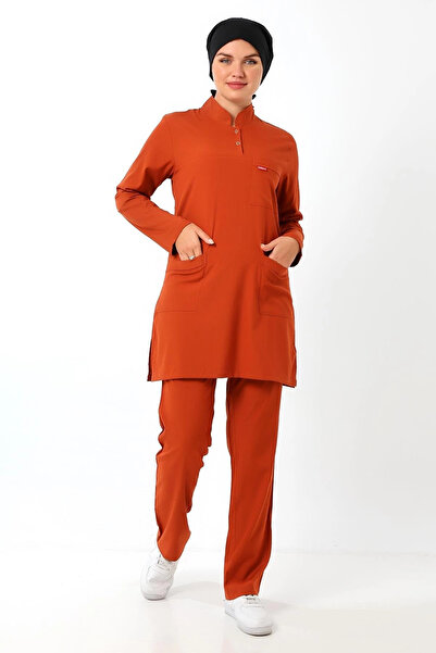 Bilenn Tekstil Set jerseu Hijab - Lycra moale, două capse - 6426 Tigla