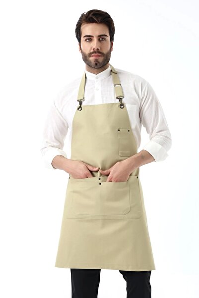 Bilenn Tekstil مريلة باريستا بجيب مزدوج - بيج