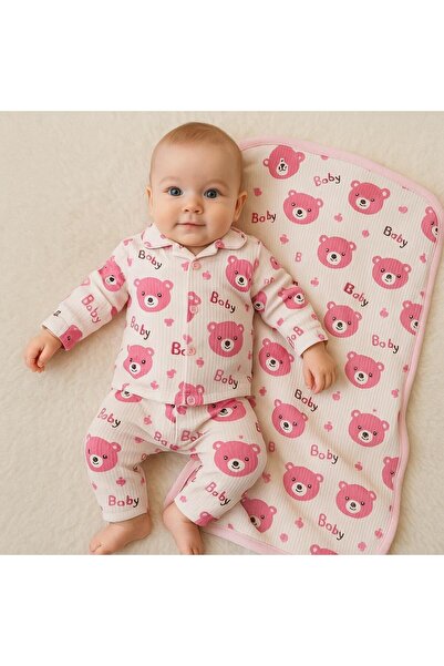 anne dokunuşu gibi KUZUM BEBE Pembe Fitilli Kumaş (3lü) Ayıcık Desen Kundaklı...